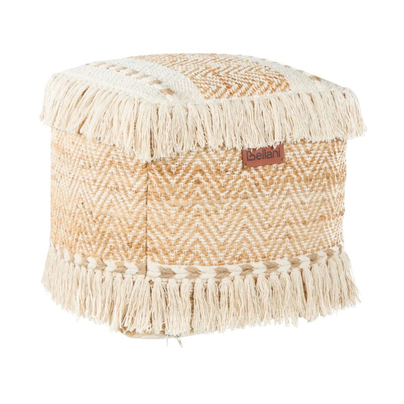 foto del prodotto beliani pouf in iuta e cotone con nappe ottomana quadrata poggiapiedi eps balls riempimento soggiorno beige alupola