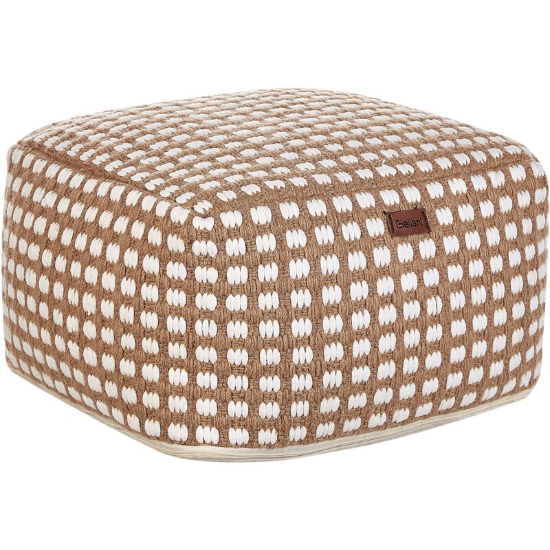 foto del prodotto beliani pouf poggiapiedi tessuto a mano in cotone e lana beige 50 x 50 x 30 cm chilar