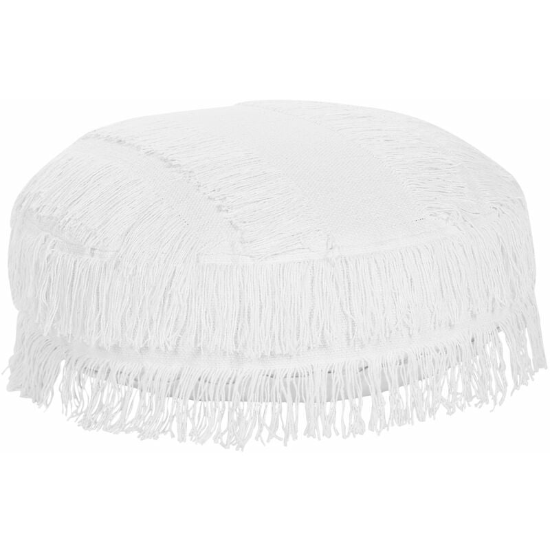 foto del prodotto beliani pouf rotondo in cotone bianco dallo stile boho 50 cm oulad