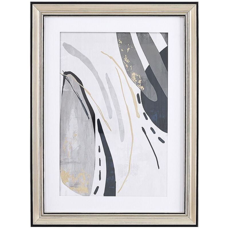 foto del prodotto beliani quadro astratto con cornice ottone stampa grigia minimalista 30 x 40 cm hidmo