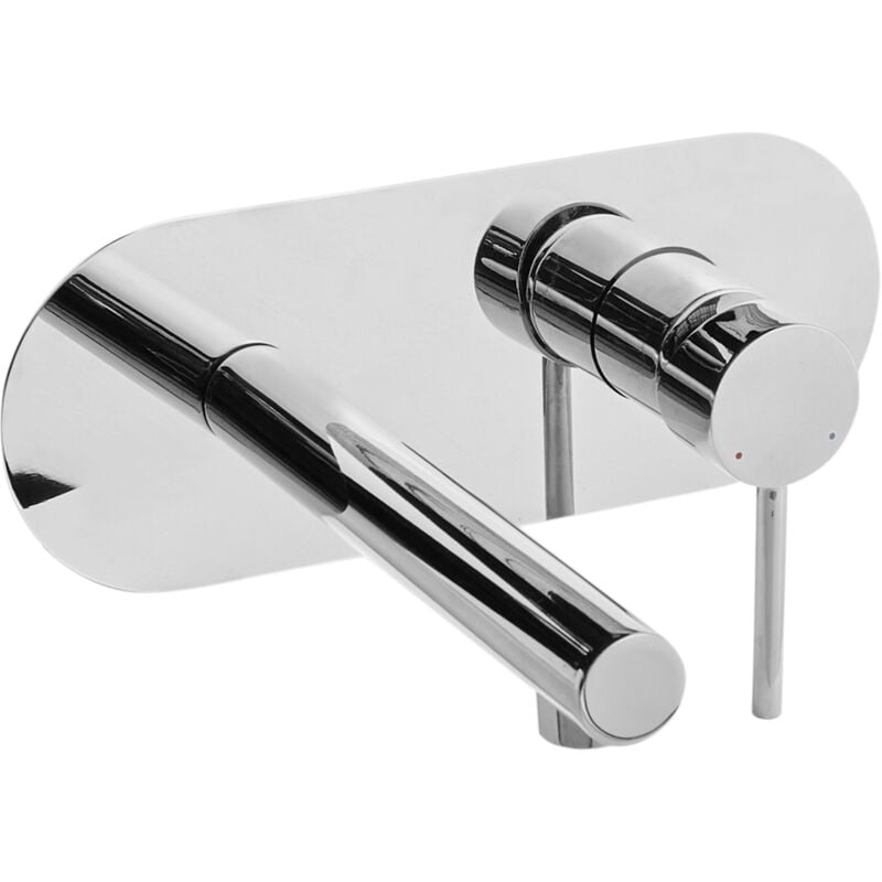 foto del prodotto beliani rubinetto miscelatore da lavabo a parete con maniglia in ottone color argento clavijo