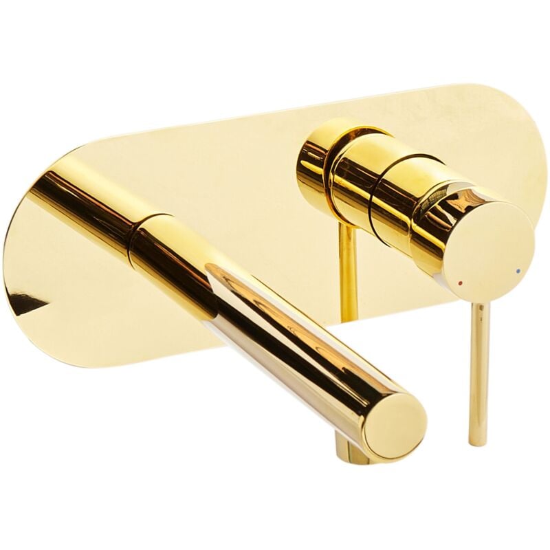 foto del prodotto beliani rubinetto miscelatore da lavabo a parete con maniglia in ottone color oro clavijo