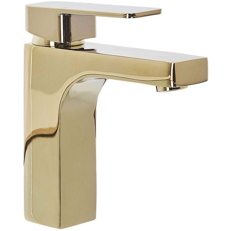 foto del prodotto beliani rubinetto per lavabo monocomando in metallo dorato stile moderno irupu