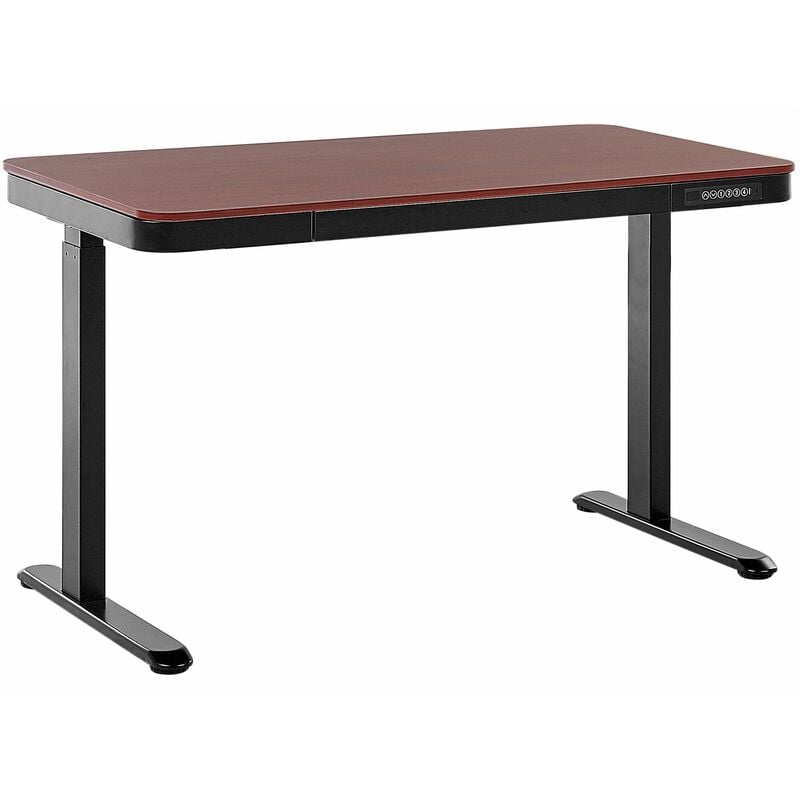 foto del prodotto beliani scrivania elettrica ad altezza regolabile legno scuro e nero 120x60 cm kenly