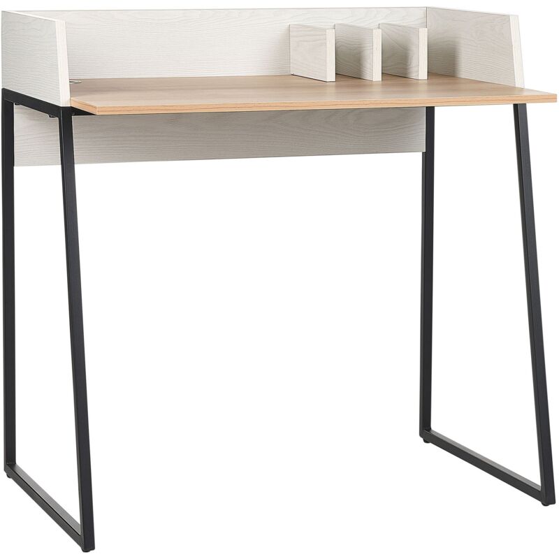foto del prodotto beliani scrivania home office studio con fori a occhiello in legno chiaro e bianco anah