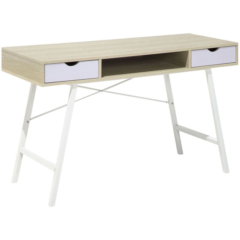 foto del prodotto beliani scrivania in colore marrone chiaro bianco 120 x 48 cm con 2 cassetti clarita
