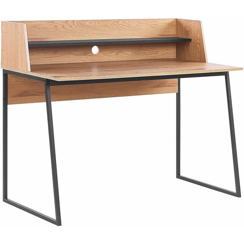 foto del prodotto beliani scrivania in mdf legno chiaro struttura in metallo nero 120 x 59 cm casa ufficio gorus