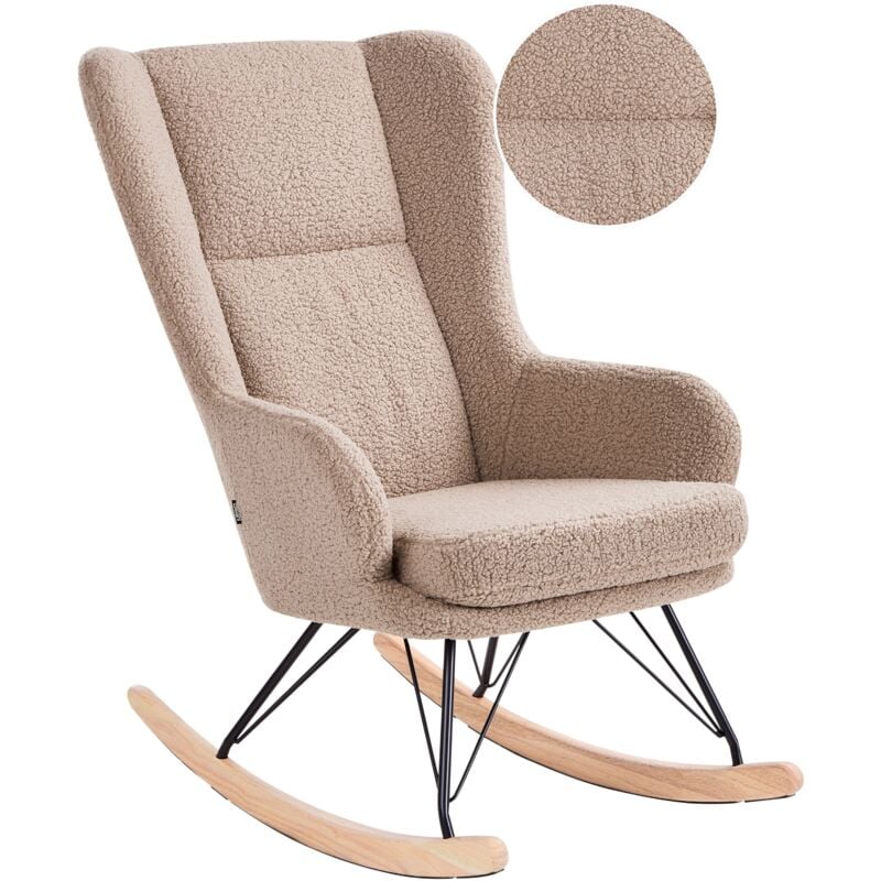foto del prodotto beliani sedia a dondolo boucle rivestimento in metallo gambe nere con braccioli schienale alto soggiorno beige luoma