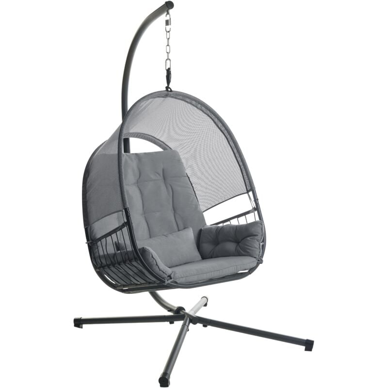 foto del prodotto beliani sedia a dondolo sospesa boho modern rope metal stand chain soft cushion grigio scuro alviano