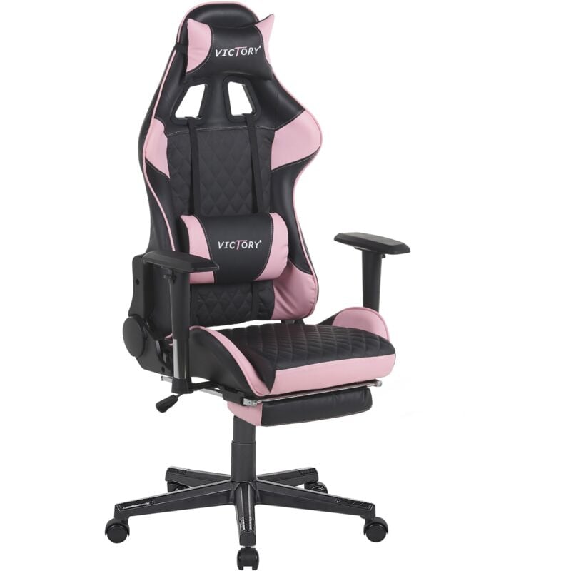 foto del prodotto beliani sedia da gaming con poggiapiedi ergonomico e braccioli regolabili nero e rosa victory