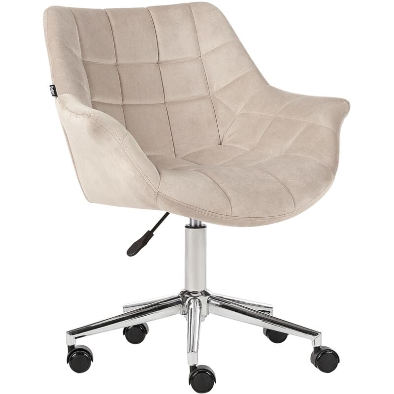 foto del prodotto beliani sedia da ufficio in velluto beige girevole regolabile in altezza labelle