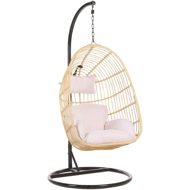 foto del prodotto beliani sedia sospesa con cesta a uovo di rattan beige per interno ed esterno casoli