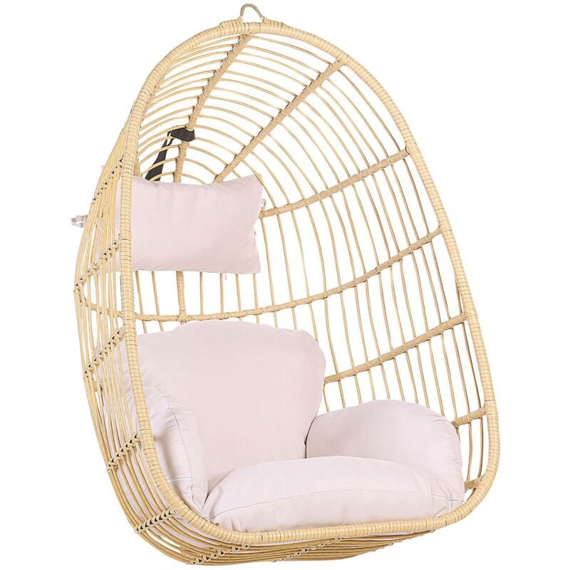 foto del prodotto beliani sedia sospesa con cesta a uovo di rattan beige per interno ed esterno casoli