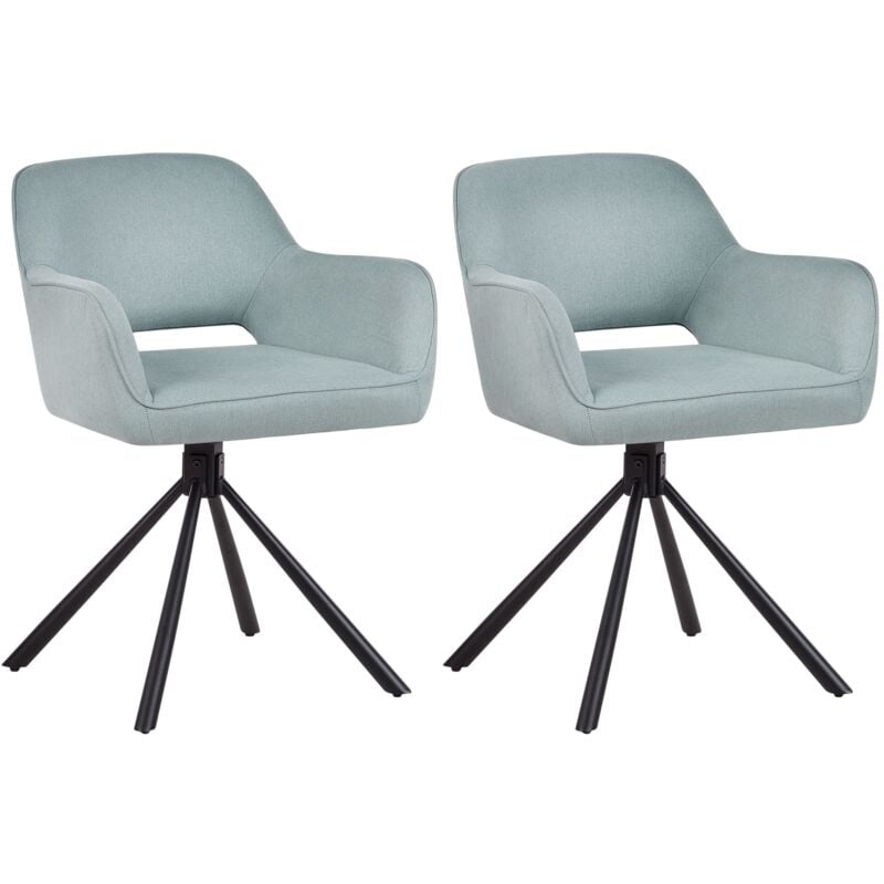 foto del prodotto beliani sedie da pranzo moderne in tessuto set di 2 sedute imbottite gambe in metallo nero girevoli verde menta loures