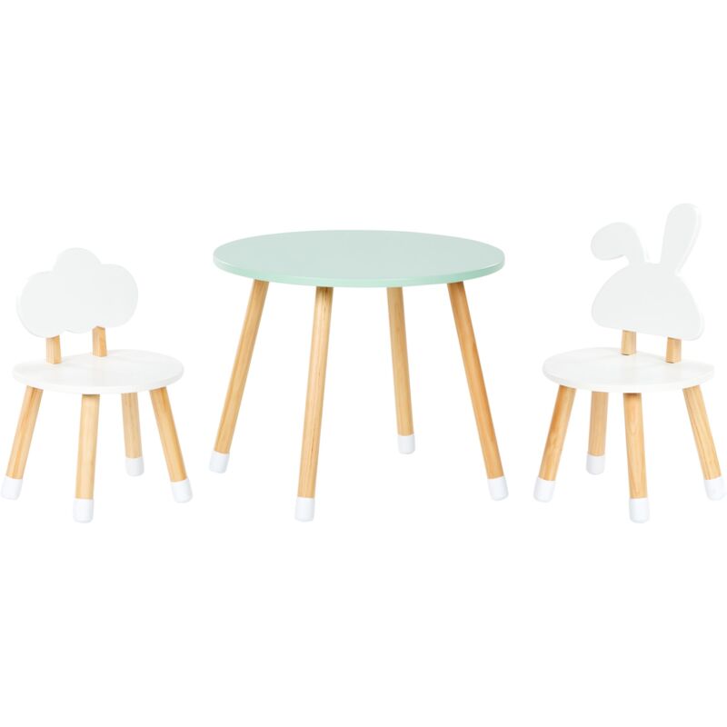 foto del prodotto beliani set 2 posti per bambini tavolo con sedie tappi per gambe in mdf stanza dei bambini bianco e legno chiaro robin