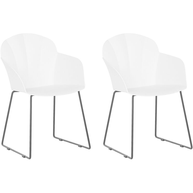foto del prodotto beliani set 2 sedie da pranzo in materiale sintetico bianco gambe metallo nero sylva