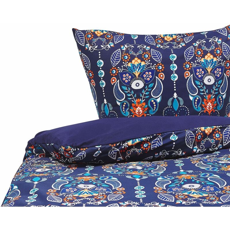 foto del prodotto beliani set copripiumino e federa blu motivo floreale 135 x 200 cm madrona