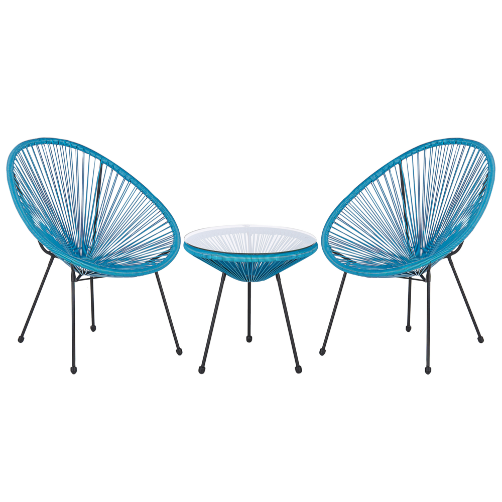 foto del prodotto beliani set da esterno con tavolino e 2 sedie blu in rattan sintetico moderno acapulco