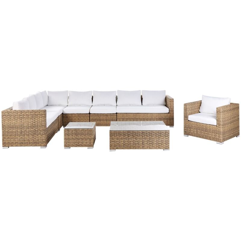 foto del prodotto beliani set da giardino 8 posti in rattan color marrone chiaro lato destro xxl