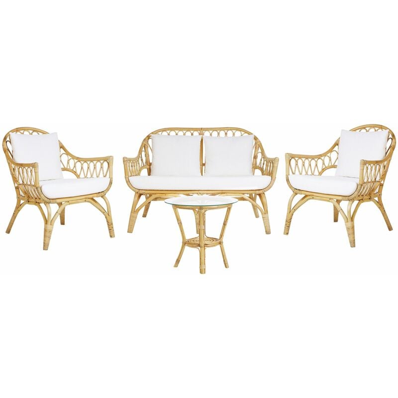 foto del prodotto beliani set da giardino in rattan sintetico con 2 poltrone, divano e 1 tavolino beige sibari