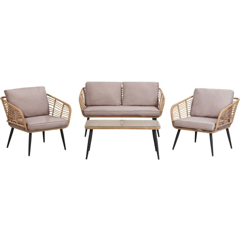 foto del prodotto beliani set da giardino polyrattan divano sedie con cuscini grigio e tavolino corinth ii