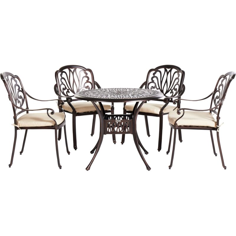 foto del prodotto beliani set da giardino stile vintage alluminio marrone scuro tavolo rotondo e 4 sedie ancona