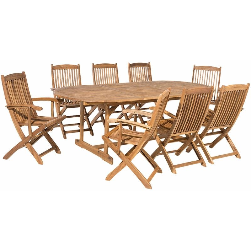 foto del prodotto beliani set da giardino tavolo in legno di acacia chiaro 8 sedie pieghevoli maui