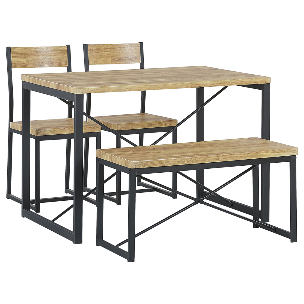 foto del prodotto beliani set da pranzo piano legno chiaro struttura in acciaio nero 110 x 70 cm flixton