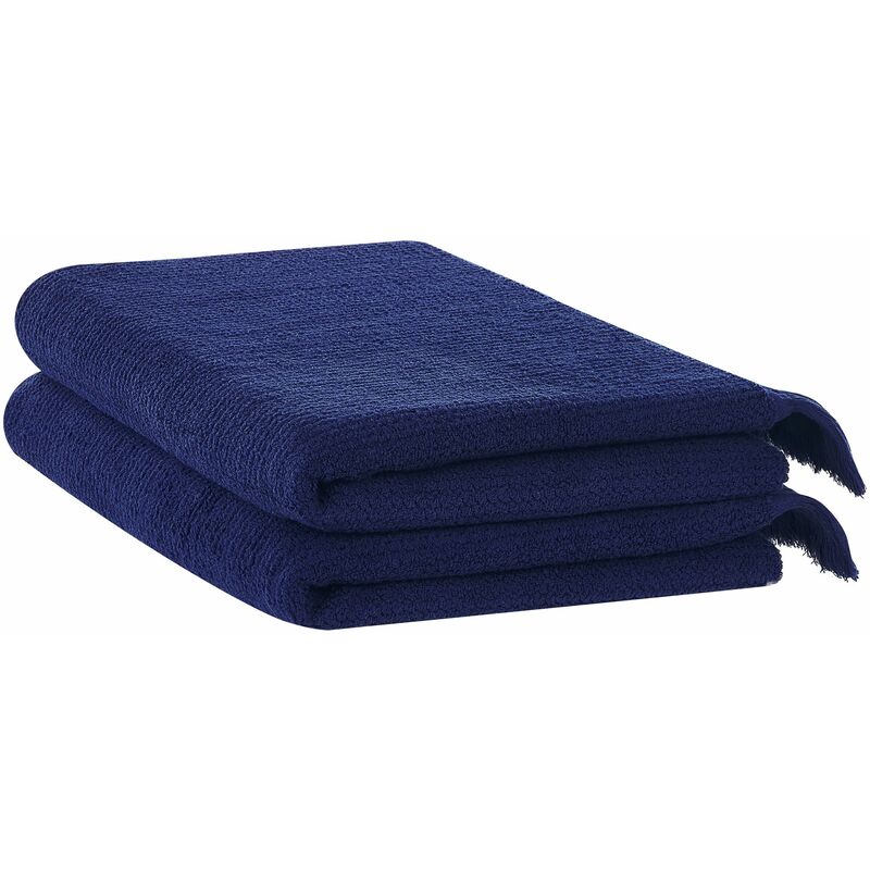 foto del prodotto beliani set di 2 asciugamani bagno in spugna di cotone blu marino con nappe decorative atiu