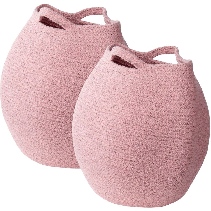 foto del prodotto beliani set di 2 cesti portabiancheria in cotone intrecciato a mano rosa panjgur