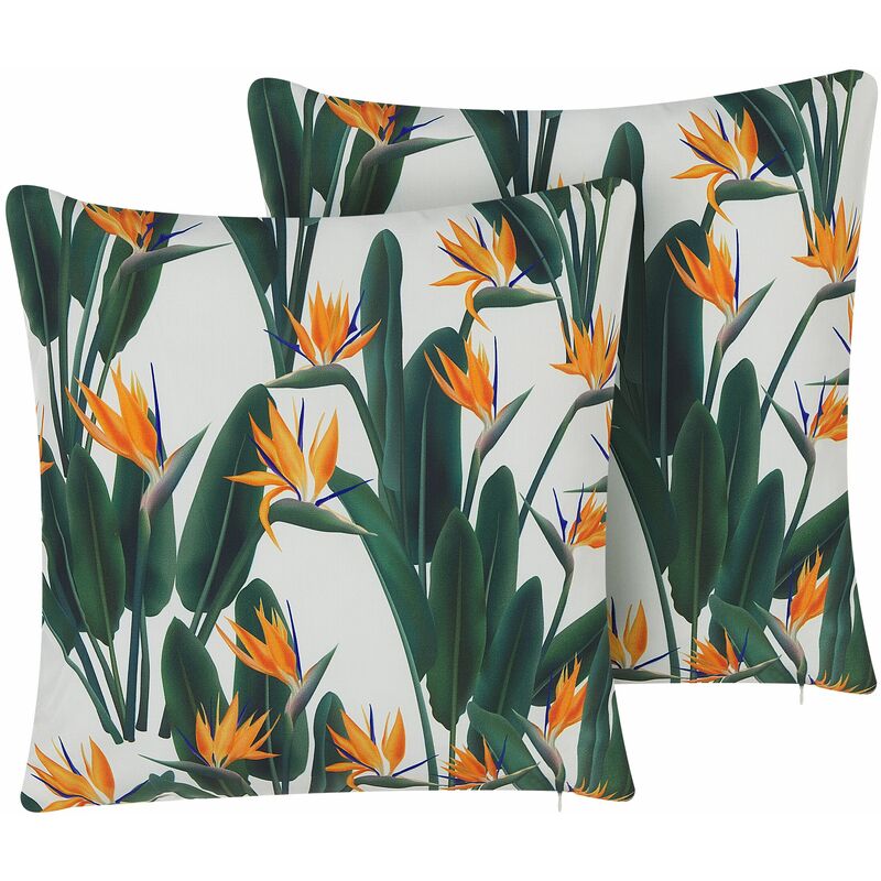 foto del prodotto beliani set di 2 cuscini da giardino da esterno con stampa floreale 45 x 45 cm verde tsotyli