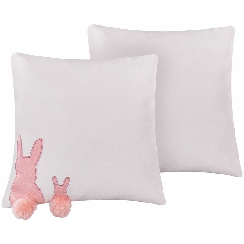 foto del prodotto beliani set di 2 cuscini decorativi bianco e rosa motivo pasquale 45 x 45 cm phlox