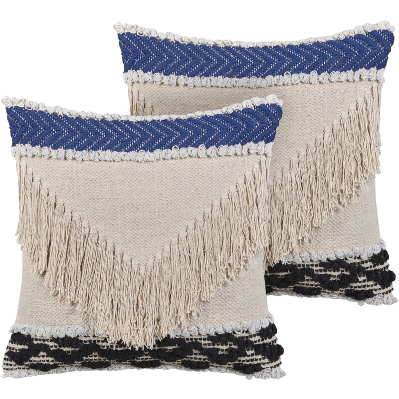foto del prodotto beliani set di 2 cuscini decorativi con federa rimovibile e frange 45 x 45 cm beige sofca