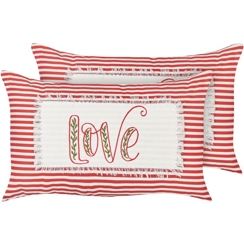foto del prodotto beliani set di 2 cuscini decorativi in cotone con motivo a righe bianche e rosse 30 x 50 cm alsine