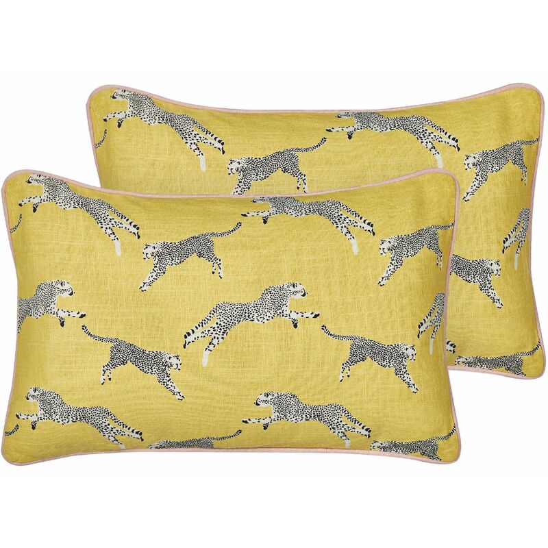 foto del prodotto beliani set di 2 cuscini decorativi in cotone con motivo ghepardo 30 x 50 cm giallo arales