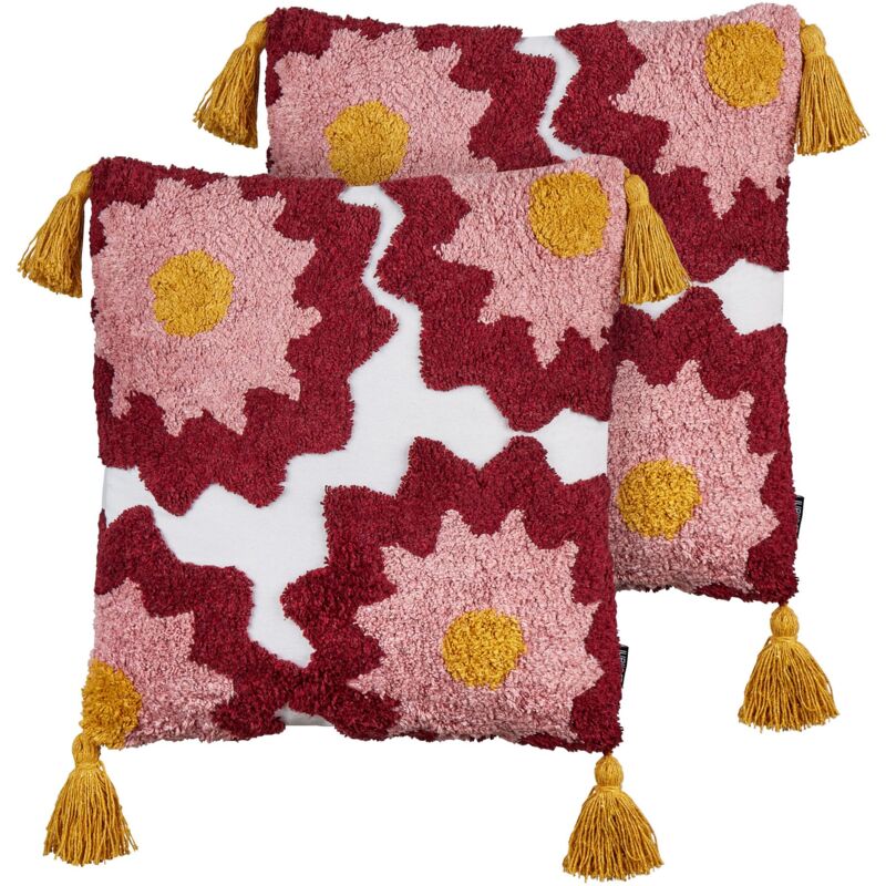 foto del prodotto beliani set di 2 cuscini decorativi in cotone decorativo con frange a motivo multicolore 45 x 45 cm loralai