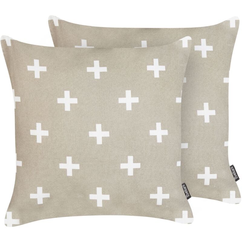 foto del prodotto beliani set di 2 cuscini decorativi in cotone tortora 35 x 50 cm velleia