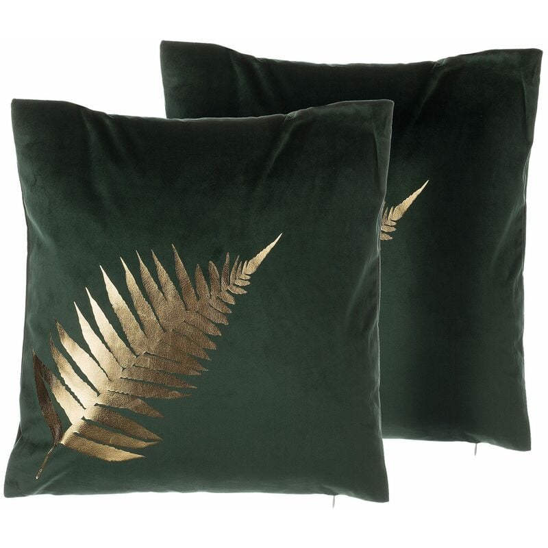 foto del prodotto beliani set di 2 cuscini decorativi in velluto verde e foglia oro 45 x 45 cm fern