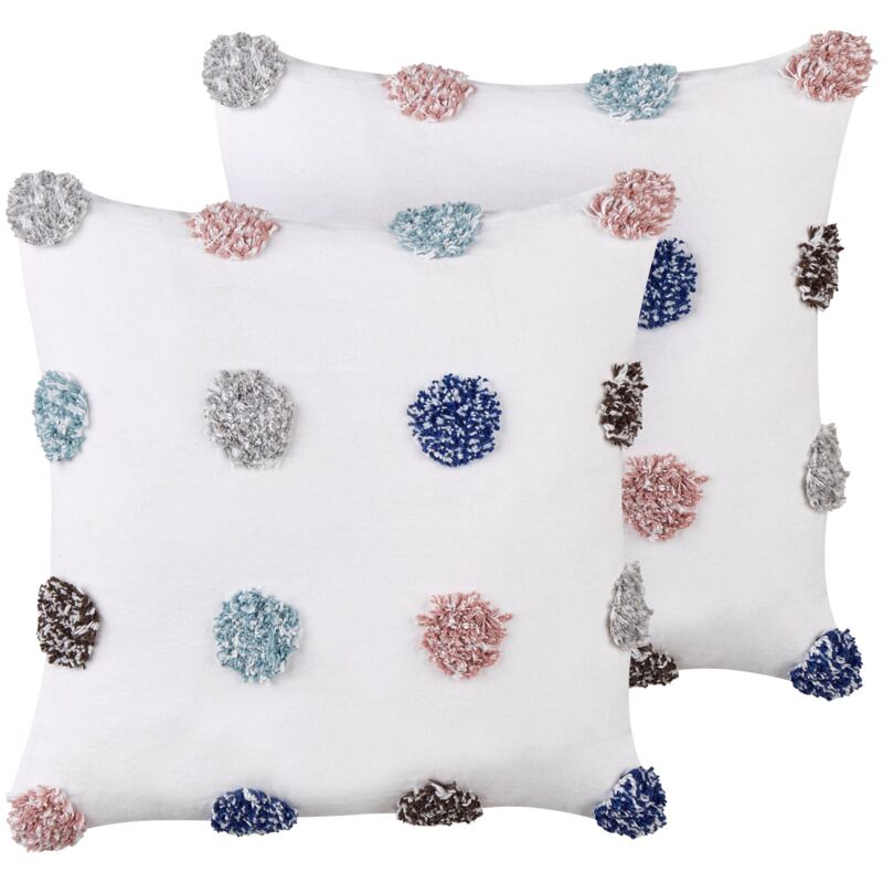 foto del prodotto beliani set di 2 cuscini decorativi moderni in cotone quadrato 45 x 45 cm con rivestimento rimovibile bianco bracken
