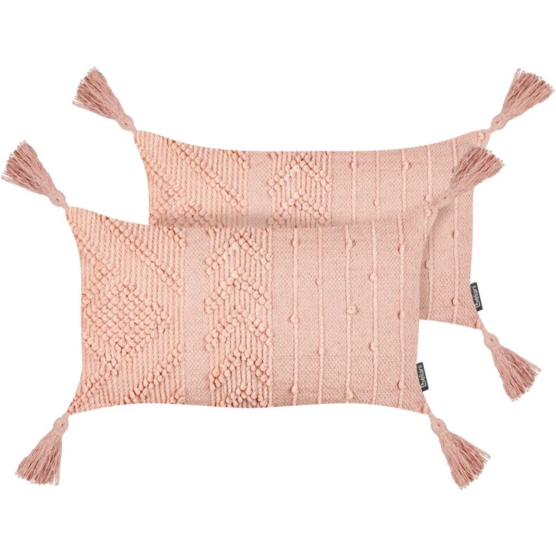 foto del prodotto beliani set di 2 cuscini decorativi rettangolari con frange 30 x 50 cm rosa pesca valvaria