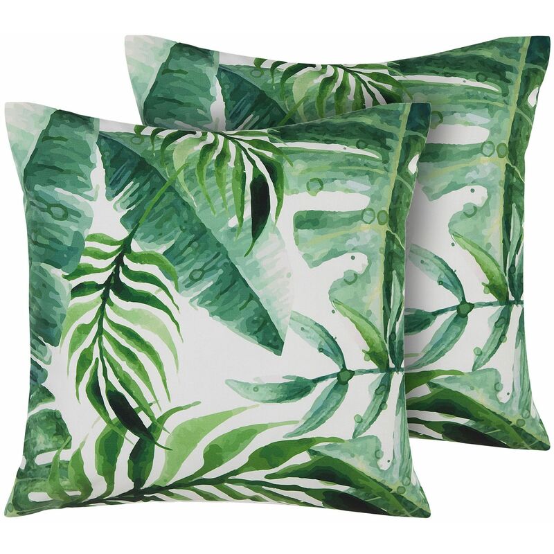 foto del prodotto beliani set di 2 cuscini giardino motivo a foglia verde poliestere 45 x 45 cm pavelli