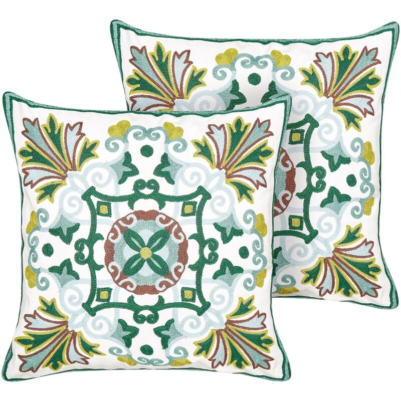 foto del prodotto beliani set di 2 cuscini in cotone ricamati con motivo orientale beige 45 x 45 cm elanite