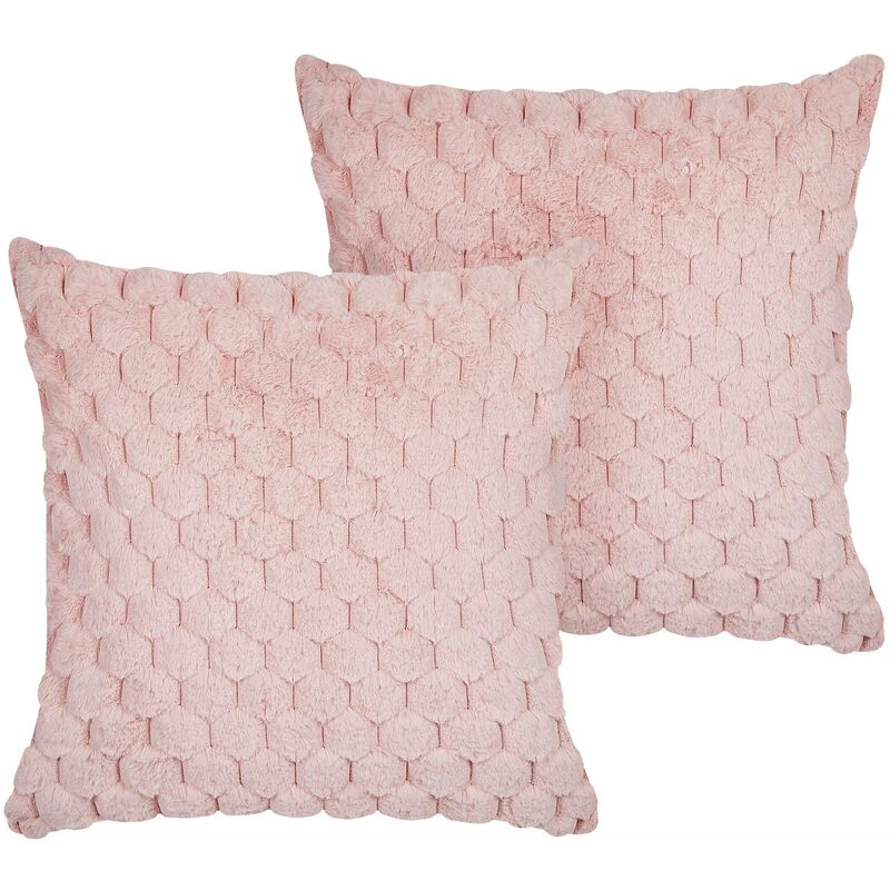 foto del prodotto beliani set di 2 cuscini in ecopelle rosa pastello con motivo a nido d ape 43 x 43 cm purslane