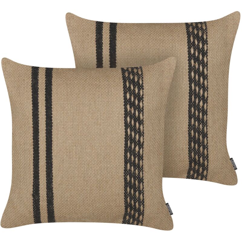 foto del prodotto beliani set di 2 cuscini in iuta con imbottitura sfoderabile beige e nero 45 x 45 cm desalix