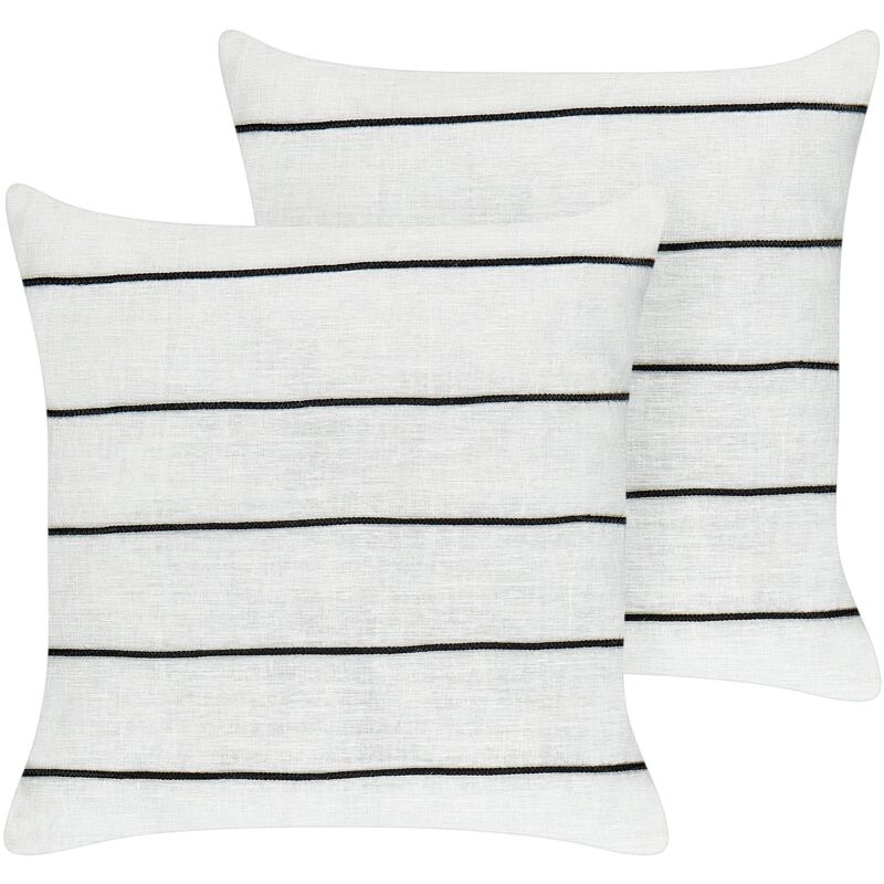 foto del prodotto beliani set di 2 cuscini in lino e cotone con motivo a righe bianco e nero 50 x 50 cm milas