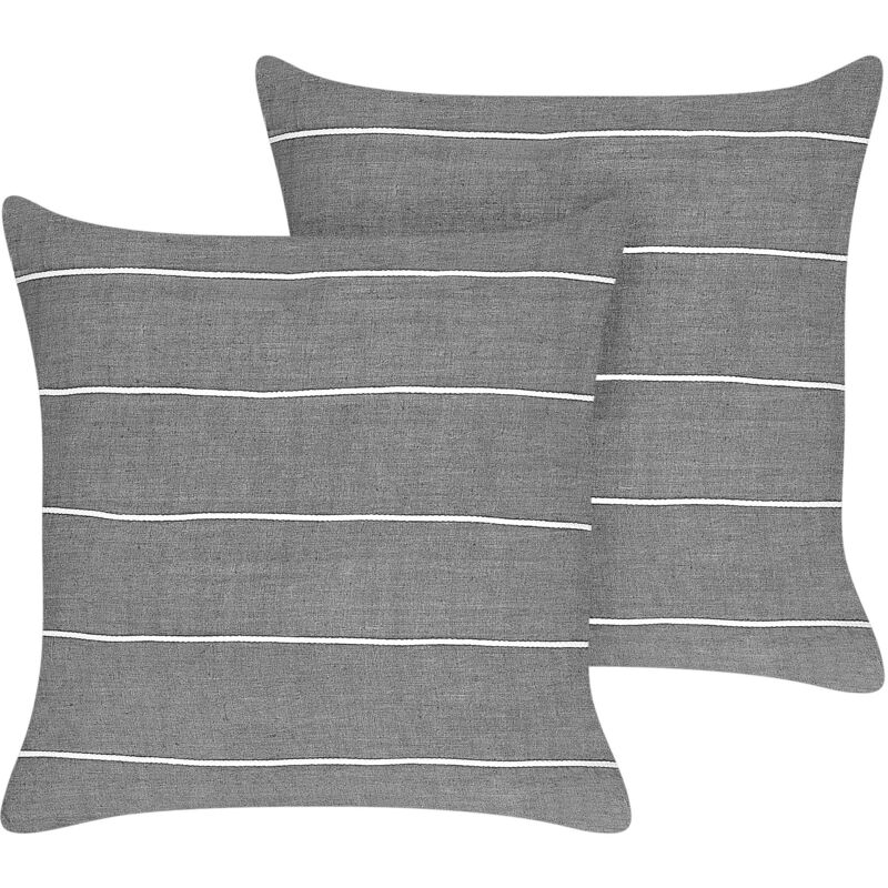 foto del prodotto beliani set di 2 cuscini in lino e cotone con motivo a righe grigio e bianco 50 x 50 cm milas