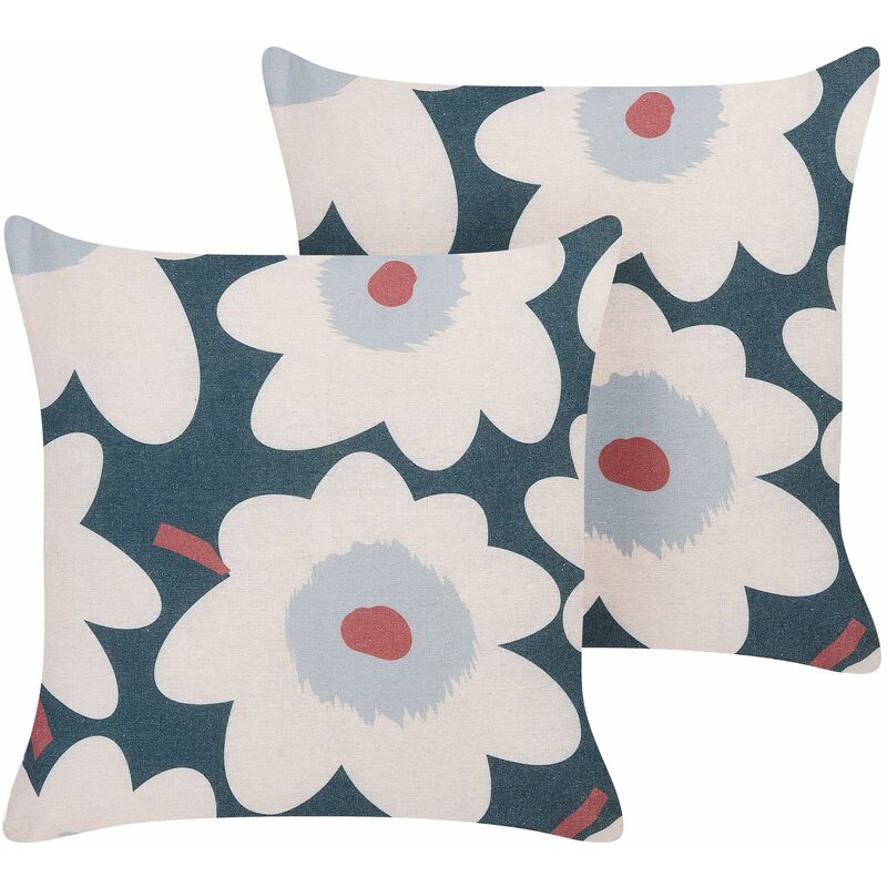 foto del prodotto beliani set di 2 cuscini in poliestere multicolore 45 x 45 cm con motivo a fiori sesbania