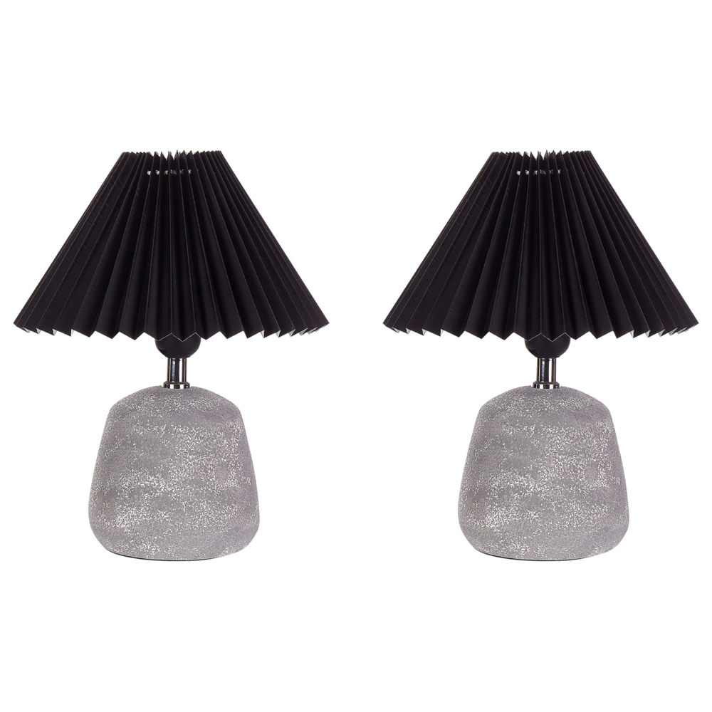 foto del prodotto beliani set di 2 lampade da tavolo in ceramica lampada da comodino paralume a cupola plissettato nero zeyi