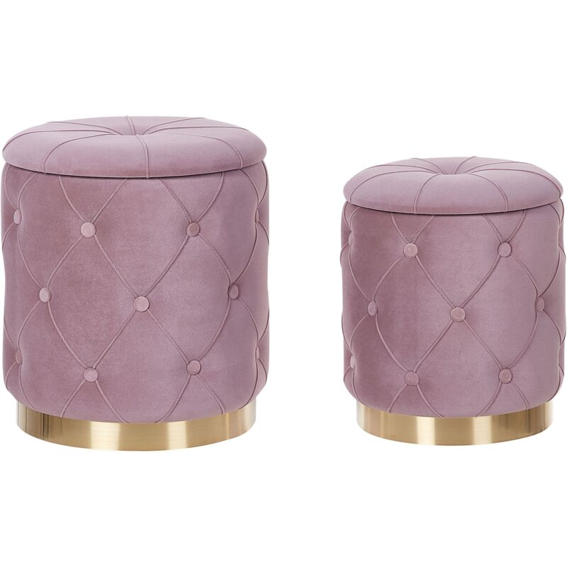foto del prodotto beliani set di 2 pouf contenitore poliestere rosa imbottitura trapuntata base oro pueblo