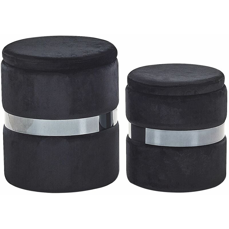 foto del prodotto beliani - set di 2 pouf portaoggetti imbottiti in velluto di poliestere nero doris